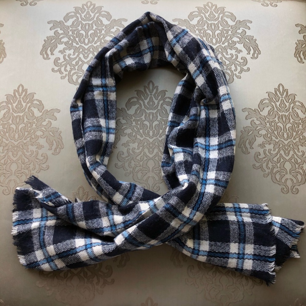 Kate Spade blue plaid wool scarf